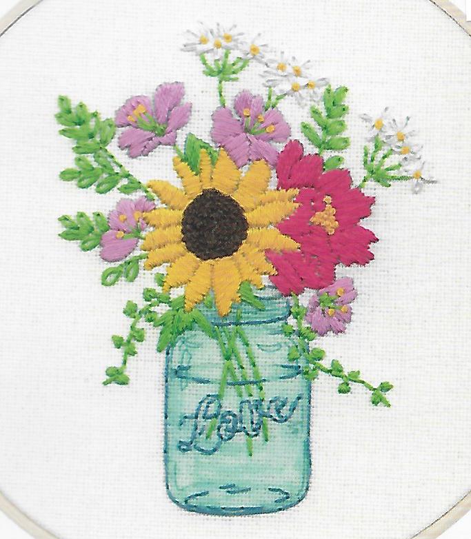 Dimensions Floral Jar Embroidery Kit #72-76294 6" Round Learn a Craft